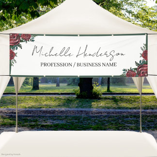 Elegant Black Script Red Rose Illustration Florist Banner