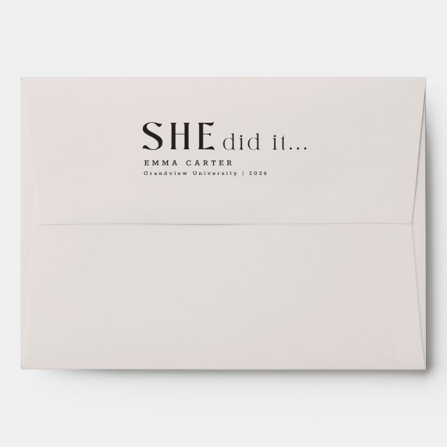 Elegant Black Script Return Address Graduation Envelope (Back (Top Flap))