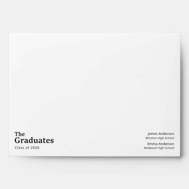 Elegant Black Script Return Address Graduation Envelope (Front)