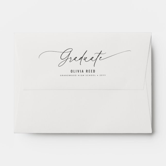 Elegant Black Script Return Address Graduation Envelope (Back (Top Flap))