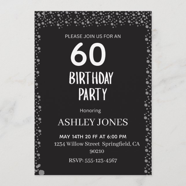 Elegant Black Script Silver Birthday Invitation (Front)