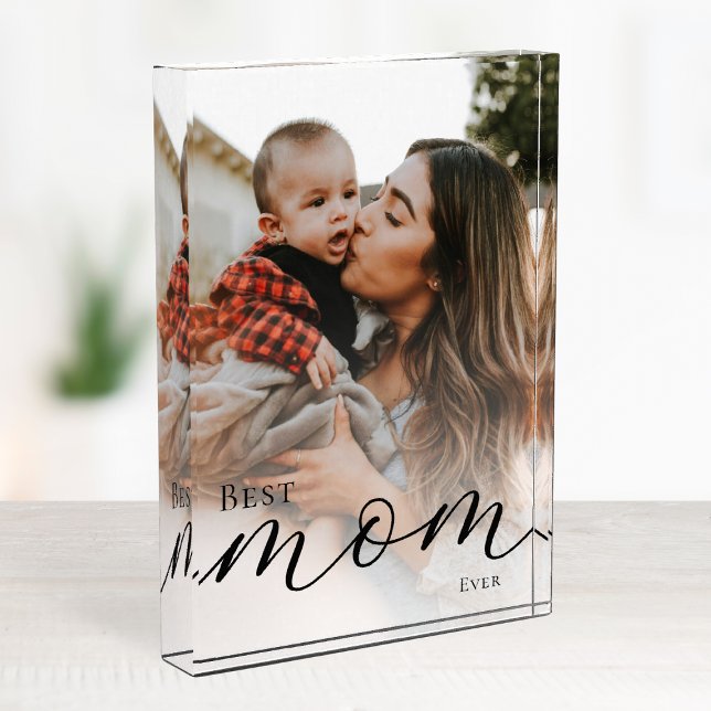 Elegant Black Script Simple Custom Best Mom Ever Photo Block (Elegant Black Script Simple Custom Best Mom Ever Photo Block)