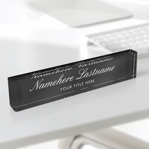 Elegant Black Script Simple Minimalist Modern Desk Name Plate