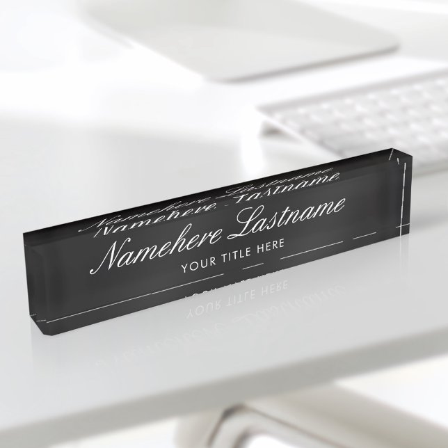 Elegant Black Script Simple Minimalist Modern Desk Name Plate (Creator Uploaded)