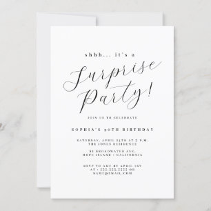 Elegant Black Script Surprise Party  Invitation