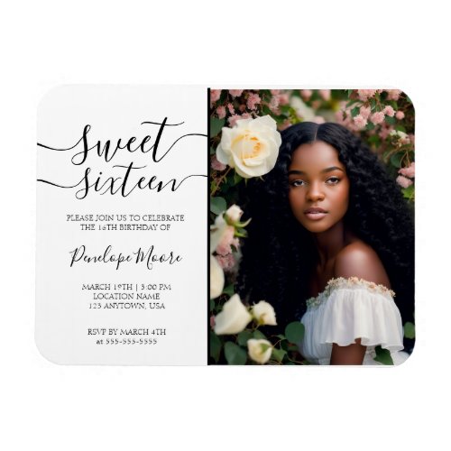 Elegant Black Script Sweet 16 Birthday Photo Magnet