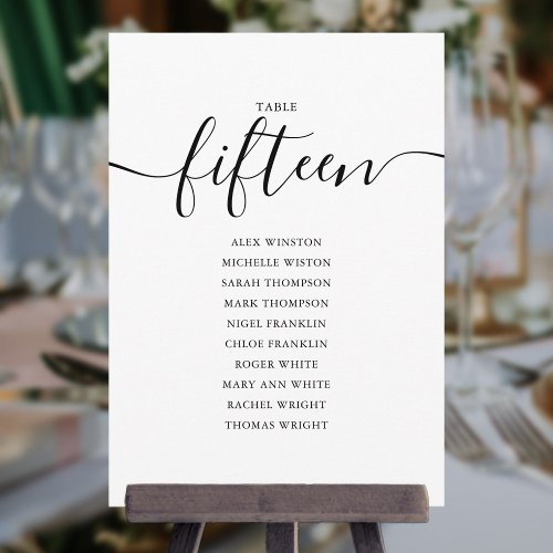 Elegant Black Script Table Number 15 Seating Chart