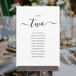 Elegant Black Script Table Number 2 Seating Chart