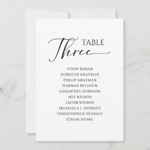 Elegant Black Script Table Number 3 Seating Chart
