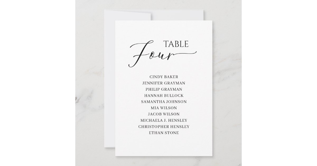 Elegant Black Script Table Number 4 Seating Chart Zazzle