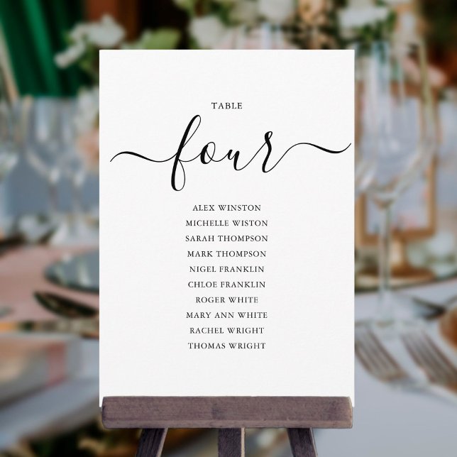 Elegant Black Script Table Number 4 Seating Chart (Creator Uploaded)