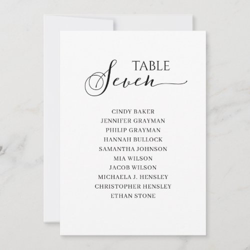 Elegant Black Script Table Number 7 Seating Chart