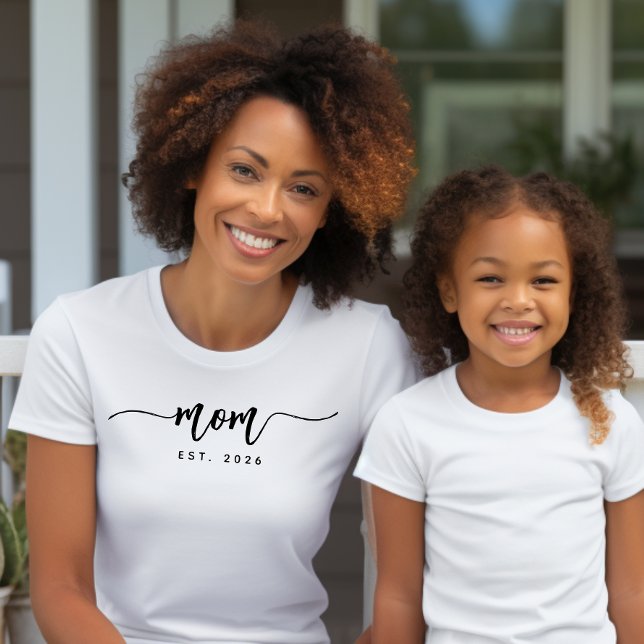 Elegant Black Script Typography Established Mom T-Shirt (Creator Uploaded)
