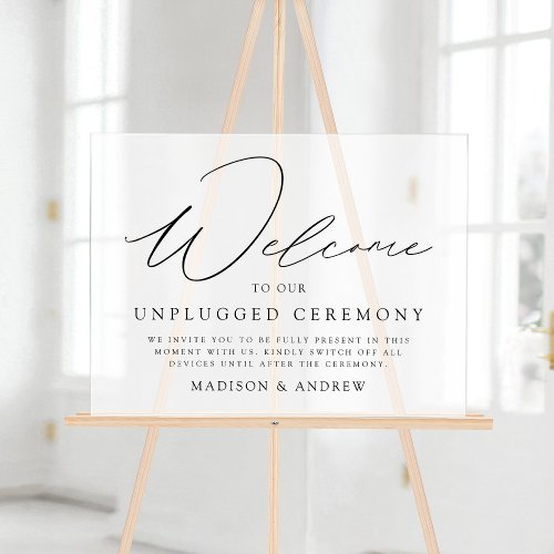 Elegant Black Script Unplugged Ceremony Wedding Acrylic Sign