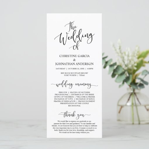 Elegant Black Script, Wedding Ceremony Program | Zazzle