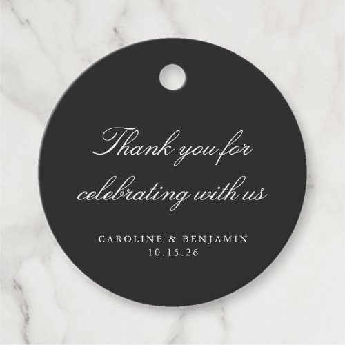 Elegant Black Script Wedding Custom Thank You Favor Tags