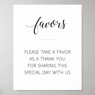 Elegant Black Script Wedding Favors Sign