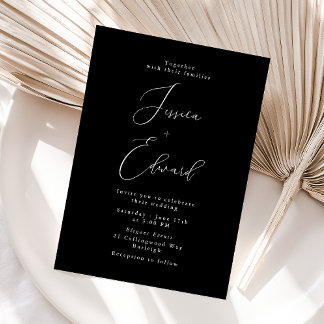 Elegant Black Script Wedding Invitation