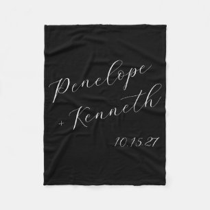 Elegant Black Script Wedding Personalized Couple Fleece Blanket