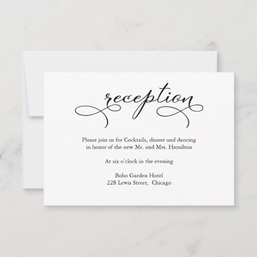 Elegant Black Script Wedding Reception Card