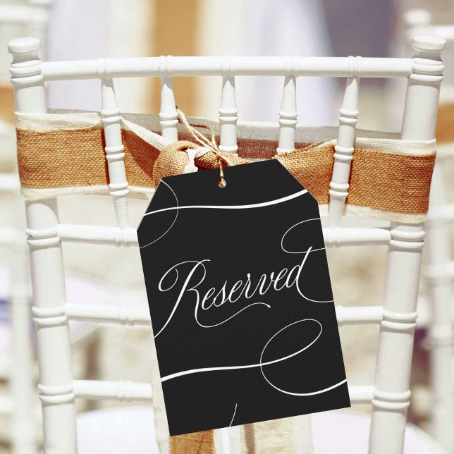 Elegant Black Script Wedding Reserved Chair Sign (Creator Uploaded)