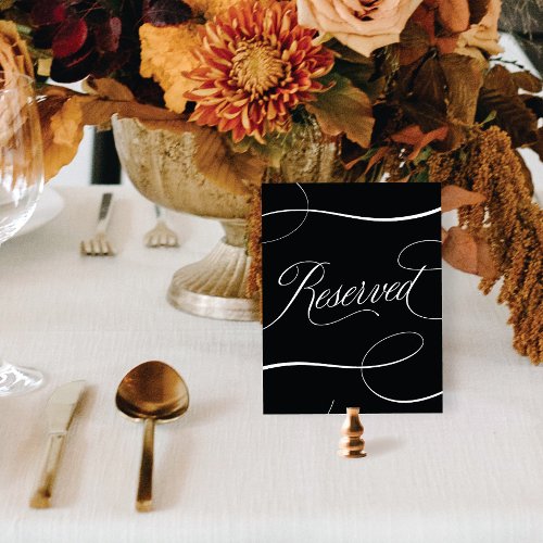 Elegant Black Script Wedding Reserved Table Sign