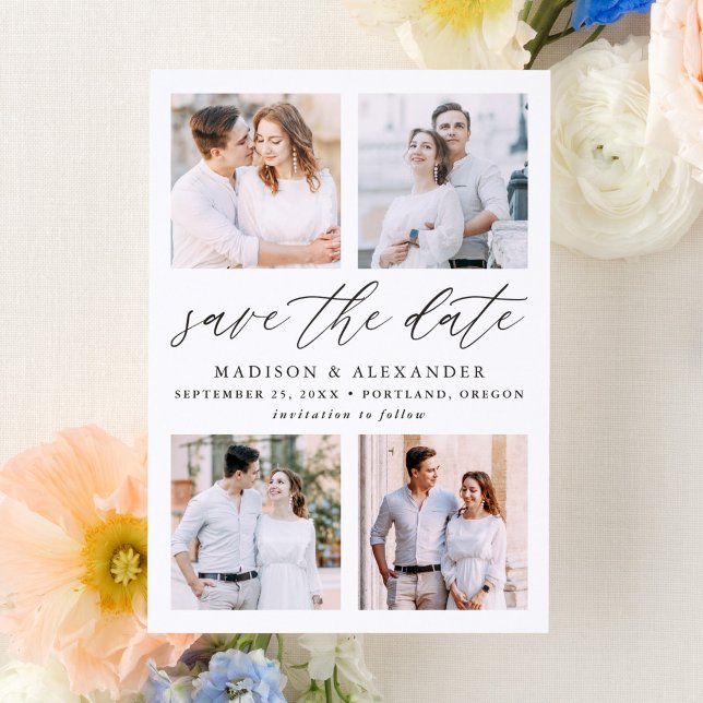 Elegant Black Script Wedding Save the Date Letterpress Photo Cards (Creator Uploaded)