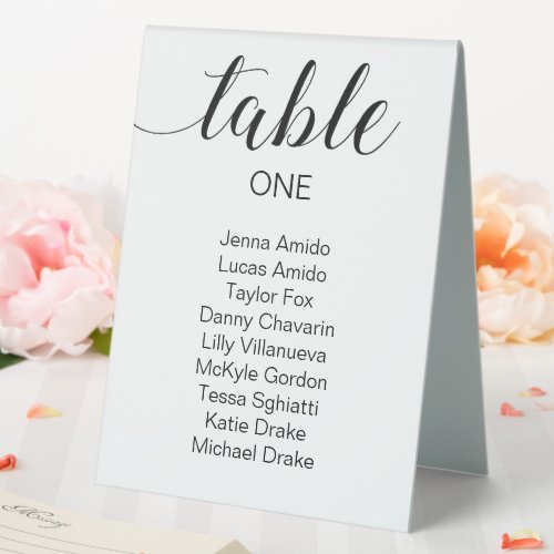 Elegant Black Script Wedding Seating Names Table Tent Sign