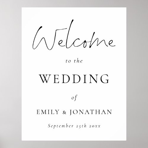 Elegant Black Script White Welcome to Wedding Poster