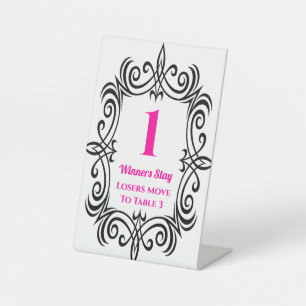 Elegant Black Scroll Bunco Table One Card Pedestal Sign