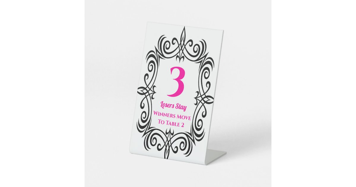 Elegant Black Scroll Bunco Table Three Card Pedestal Sign | Zazzle
