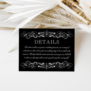 Elegant Black Scrollwork Wedding Details Enclosure Card