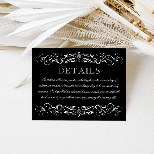Elegant Black Scrollwork Wedding Details Enclosure Card (Creator Uploaded)