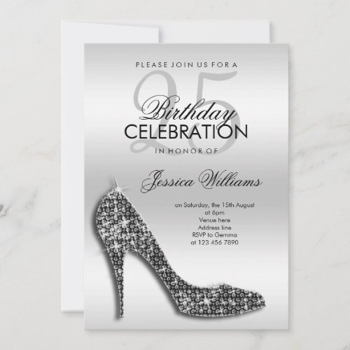 Elegant Black Sequin Stiletto Silver Birthday Invitation