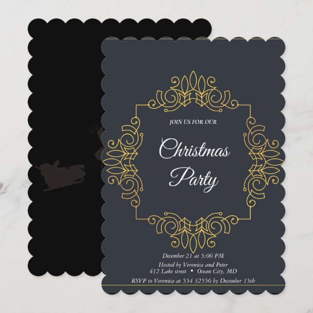 Elegant black sequined stars invitation (Front/Back)