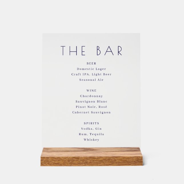 Elegant Black Serif Bar Menu Sign (Front)