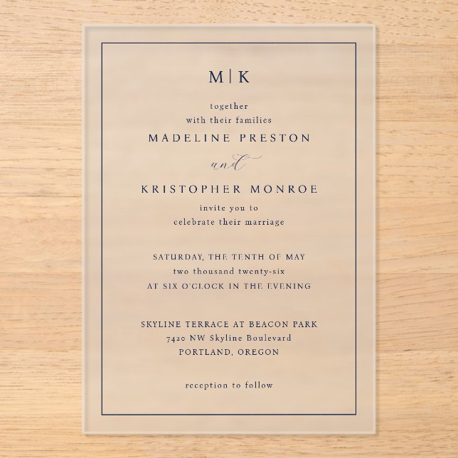 Elegant Black Serif Wedding Invitation (Front)