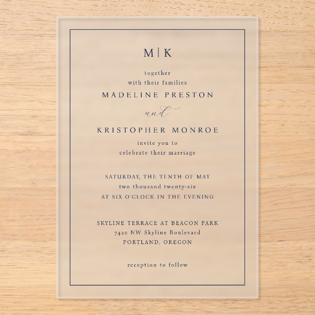 Elegant Black Serif Wedding Invitation (Front)