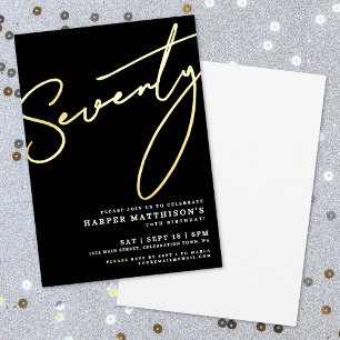 Elegant Black Seventy 70th Birthday Gold Foil Invitation