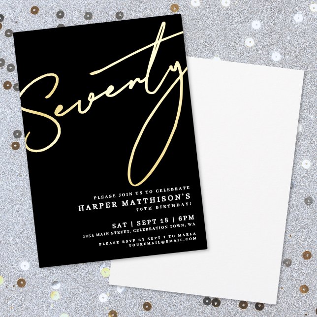 Elegant Black Seventy 70th Birthday Gold Foil Invitation (Elegant Black Seventy 70th Birthday Gold Foil Invitation)