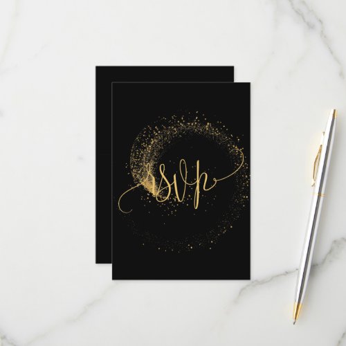 Elegant Black Shiny Gold Coppertone Foil RSVP Card