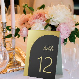 Elegant Black Shiny Gold Wedding Table Number Tent