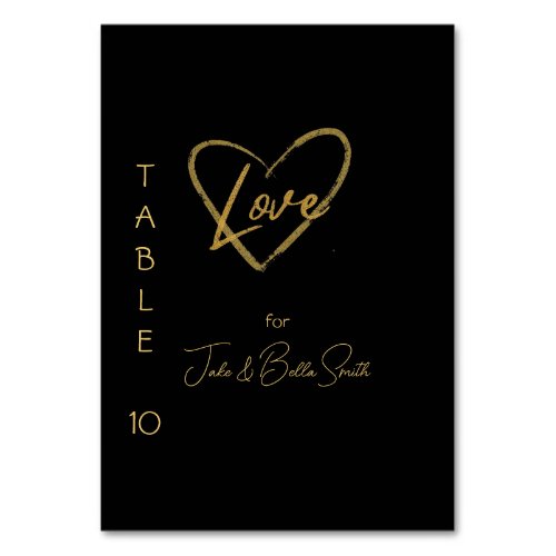 Elegant Black Shiny Love Heart Wedding Black 10 Table Number