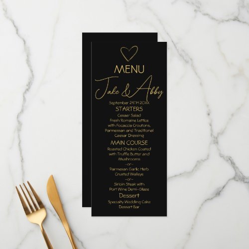 Elegant Black Shiny Love Heart Wedding Black Menu