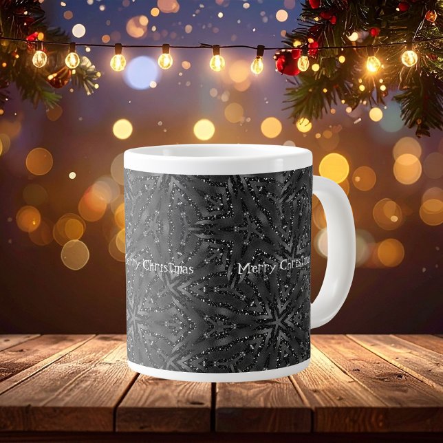 Elegant Black Shiny Merry Christmas Customizable Giant Coffee Mug (Elegant Black Shiny Merry Christmas Customizable Giant Coffee Mug)
