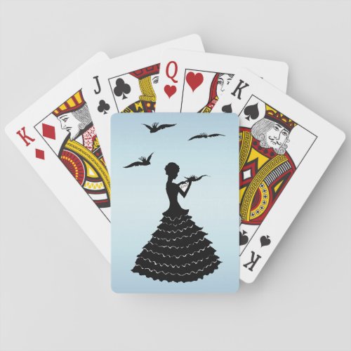 Elegant black silhouette lady in Ruffled Dress Bic Playing Cards