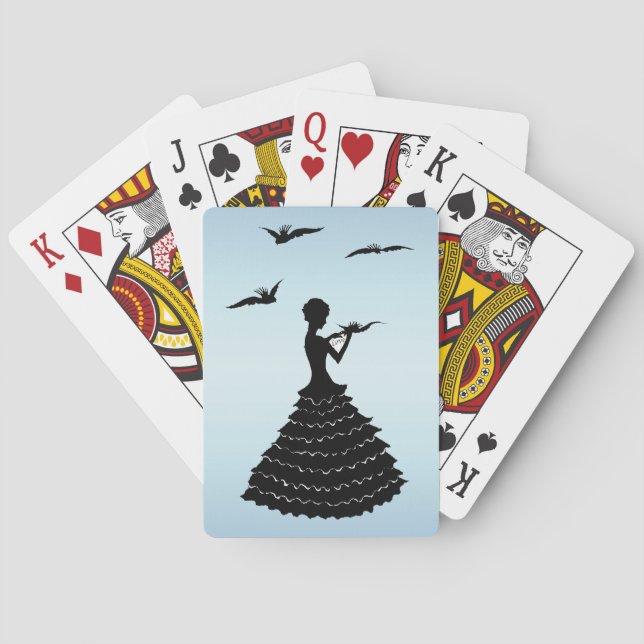 Elegant black silhouette lady in Ruffled Dress Bic Poker Cards (Back)