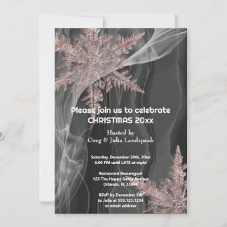 Elegant Black Silk & Copper Snowflakes Invitation