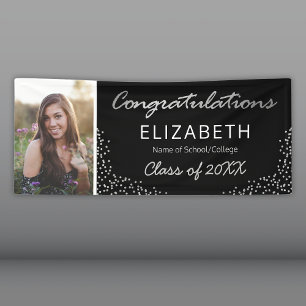 Elegant Black Silver 2026 Graduation Photo Banner
