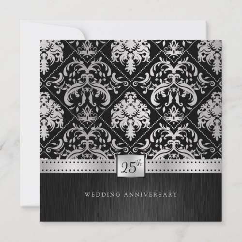 Elegant Black &amp; Silver 25th Wedding Anniversary Announcements